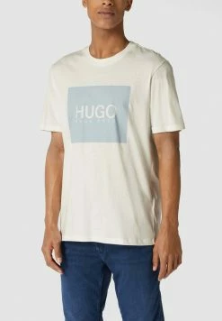 Le moins cher ✔️ HUGO MIT BRAND-PRINT MODELL 'DOLIVE' - T-shirt Imprimé - Ecru 🎉